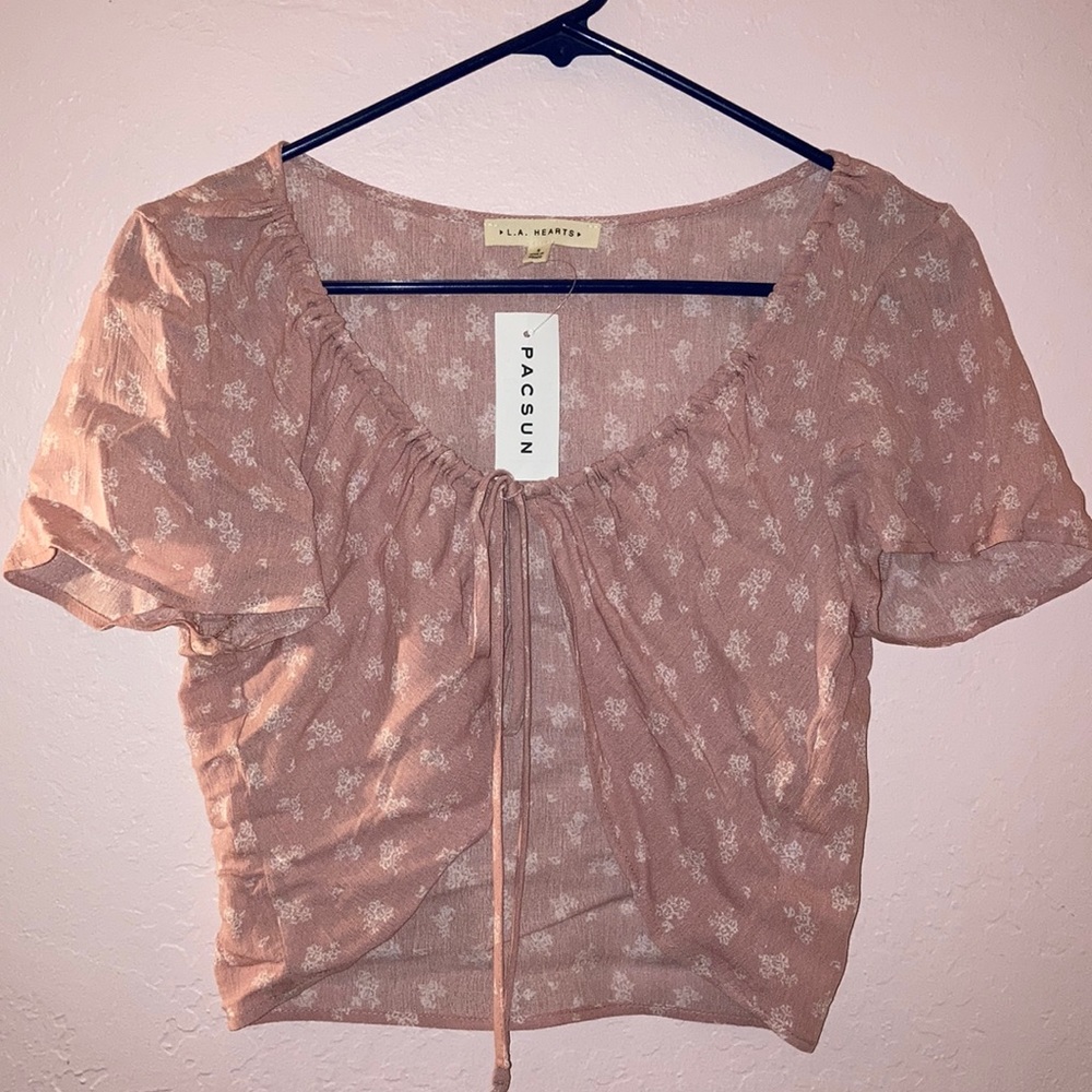 Pink front tie top